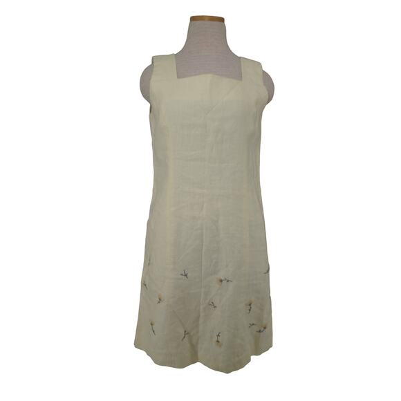Bagatelle 100% Linen Cream Floral Embroidered Shift Dress (Size 8) - Picture 2 of 11